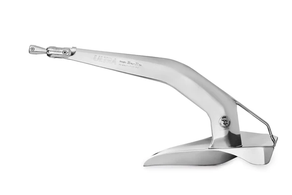 side-view of polished stainless steel ULTRA Anchor for secure marine anchoring